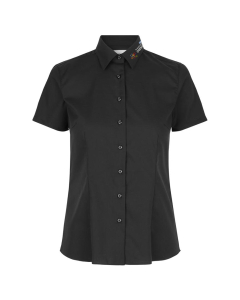 Fine Twill Bluse, kurzarm, schwarz